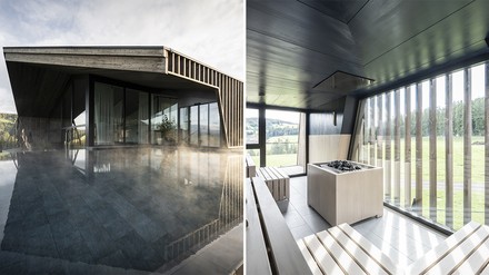 Sauna und Dampfbad Der Wellnessbereich im Haupthaus erstreckt sich über insgesamt zwei Ebenen, inklusive Sauna und Dampfbad.
