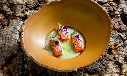 Lachs auf Holzteller Lachs auf Holzteller