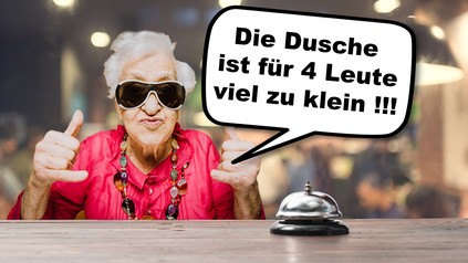 Alte Frau mit Sonnenbrille beschwert sich