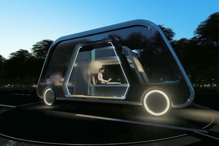 Ein futuristisches rollendes Hotelzimmer