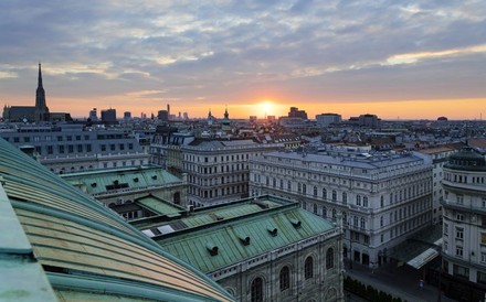 Blick über Wien im Sonnenuntergang