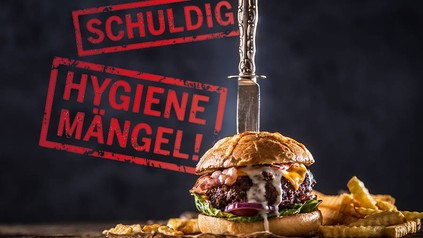 Ein Burger mit einem Stempel "Hygienemangel"