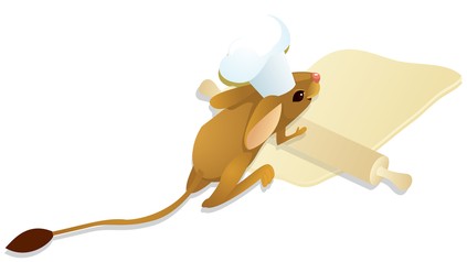 Maus rollt Teig aus