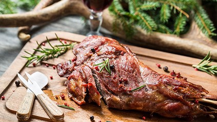 Ein zubereitetes und angerichtetes Stück Hirschfleisch
