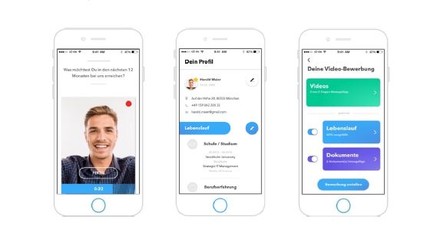 Drei Smartphones auf denen die Talentcupe-App geöffnet ist