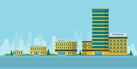 Zeichnung unterschiedlich große Gebäude