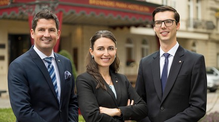 Caspar Wesener, Julia Beach, Kilian Bucher als Teil des neuen Führungsteams im Brenners Park-Hotel & Spa in Baden-Baden