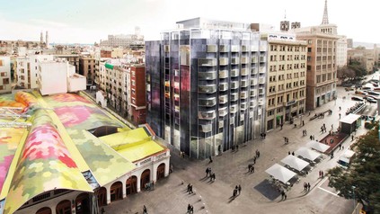 Eine Computeranimation des bunten Hotelkomplexes in Barcelona
