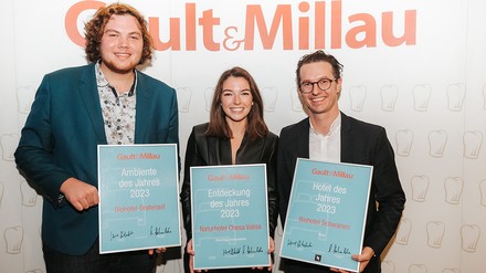 Moritz Unterlechner vom Biohotel Grafenast, Magdalena Kessler vom Naturhotel Chesa Valisa und Emanuel Moosbrugger vom Biohotel Schwanen