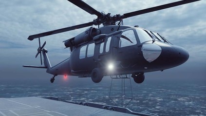 Ein Hubschrauber über einer Stadt