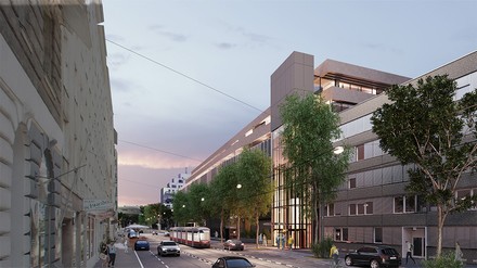 Straßenansicht des geplanten Arcotel AQ in Wien.