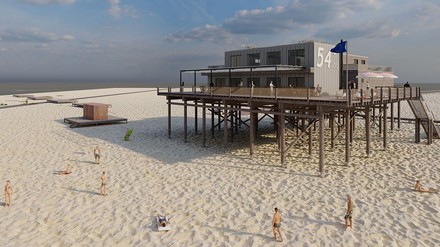 Zeichnung der Strandbar 54°Nord, Neubau Pfahlbau Ordinger Strand (Foto: ©Limbrecht, Jensen, Rudolph)