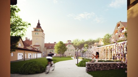 Im Spannungsfeld von Alt und Neu – der Blick in den künftigen Schlosshof (Foto: © HHVISION)
