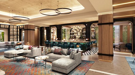 Die Lobby des DoubleTree by Hilton ist stylisch und modern eingerichtet.