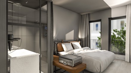 Rendering: So könnten die Zimmer im H2 Hotel Saarbrücken aussehen. (Foto: ©GEPLAN Design)