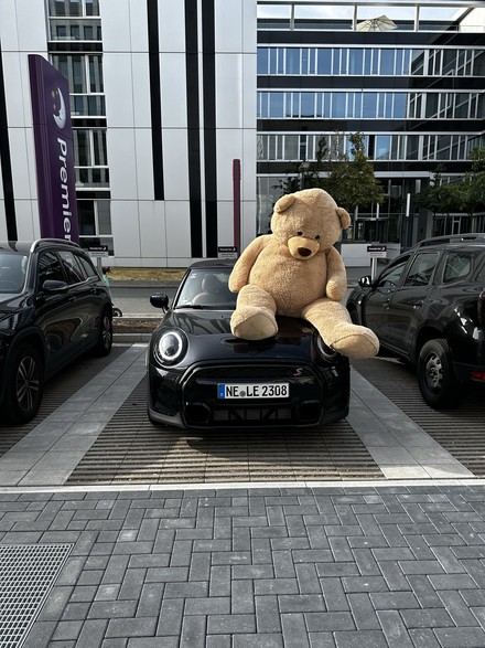 Der übergroße Teddybär mit dem Namen Uwe wurde ebenfalls dem Kinderhaus Paradies übergeben. (Foto: © Premier Inn)