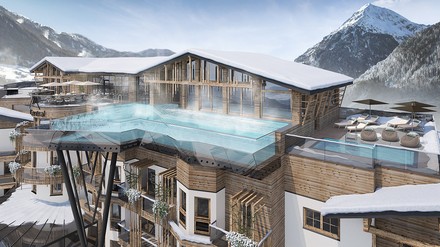 Der Infinity-Pool auf dem Hoteldach wird die neue Wellness-Oase in Sölden.