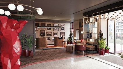 Die künftige Rezeption im neuen Hotel Radisson Red in Berlin.