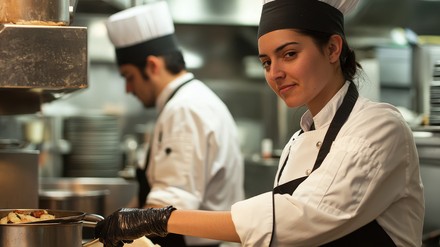 junge Frau kocht in einem Restaurant