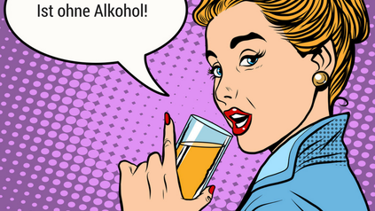 Frau sagt in Sprechblase "Ist ohne Alkohol!"