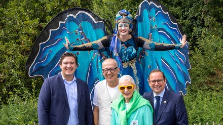 Moritz, Harald und Maria Mintrop mit dem Essener Bürgermeister Thomas Kufen