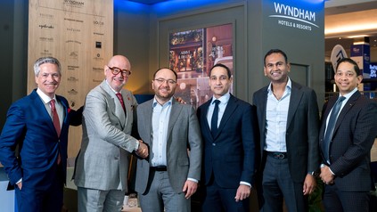 Paul Cash, General Counsel, Wyndham; Dimitris Manikis, President EMEA, Wyndham; Ivans Dokicans, Co-CEO, Mogotel; Sean Woods, Head of Development DACH, Wyndham; Amit Sripathi, Chief Financial Officer, Wyndham; Ken Lakra, Head of Strategic Development, Wyndham