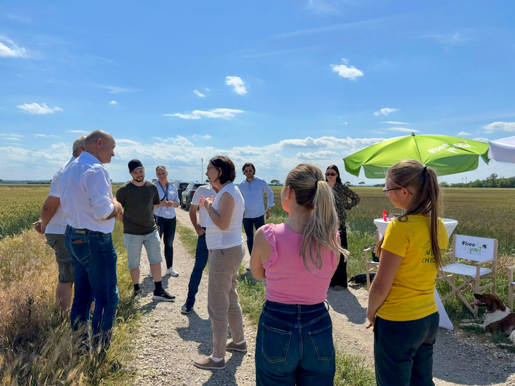 Mitarbeiter von Arcotel Hotels auf einer der Bienenweiden