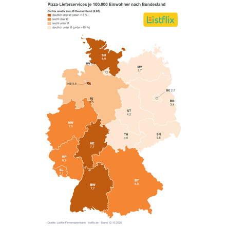 Deutschlandkarte der Dichte der Pizza Lieferservices