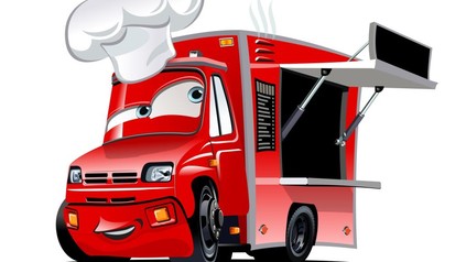 Ein Foodtruck mit Kochmütze und Gesicht, das an den Film Cars erinnert