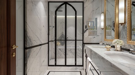 Neues Marmorbad im Deluxe-Doppelzimmer im Badrutt's Palace Hotel