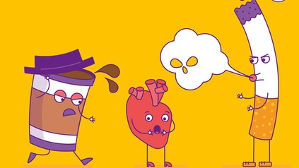 Zeichnung Herzmännchen wird von Kaffeemännchen und Zigarettenmännchen bedroht