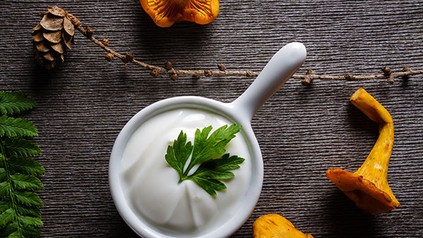 Petersilienmousse mit gebratenen Pfifferlingen