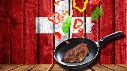 Ein Stück Fleisch und die Schweizer Flagge