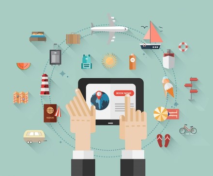 Animation Mann bucht etwas auf Touchpad