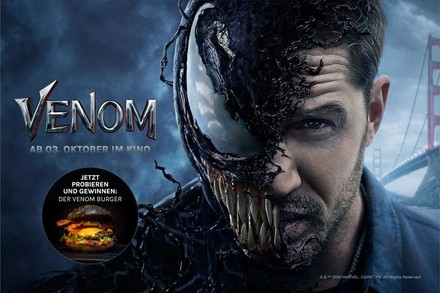 Kinoplakat von VENOM mit dem Hinweis auf das Gewinnspiel