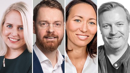 Vier Experten sprechen im 4. #GastroTalk über die Herausforderung nach der Personalsuche im Gastgewerbe (v.l.n.r.): Vanessa-Sophie Wolf (Leiterin Produktmanagement edtime), Erich Nagl (Vorstand der ETL ADHOGA Steuerberatungsgesellschaft AG), Aigerim Rachimow (ETL Rechtsanwälte GmbH) und Sven Lorenzen (Gründer und Gesellschafter Shjft AG)