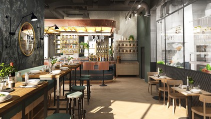 Ein modernes Restaurant mit Showküche von der sander Gruppe