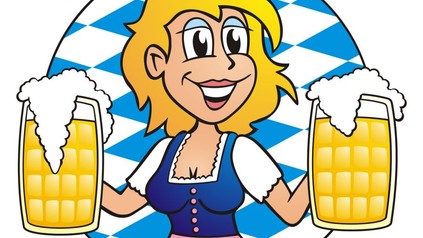 Zeichnung Frau mit Bierkrügen in den Händen