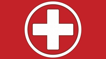 Weißes Kreuz auf rotem Grund