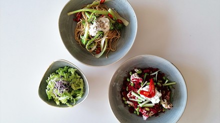 Drei Teller mit ausgewogenem Essen