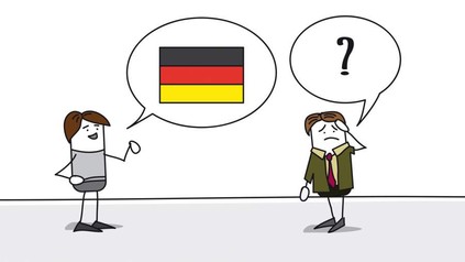 Frau Sprechblase Deutschland Flagge Mann Sprechblase Fragezeichen