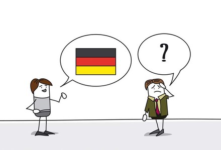 Frau Sprechblase Deutschland Flagge Mann Sprechblase Fragezeichen