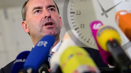 Hubert Aiwanger spricht am Rednerpult in mehrere Mikrofone