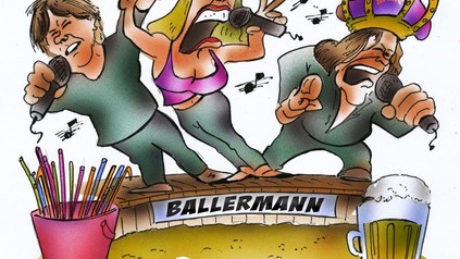 Karikatur Ballermann Sänger auf Podest