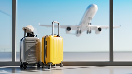 Koffer und Flugzeug
