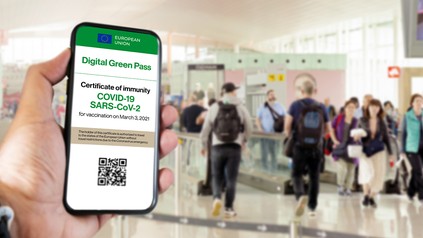 Handy mit geöffnetem Grünem Pass