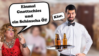 Transgender Frau und Kellner