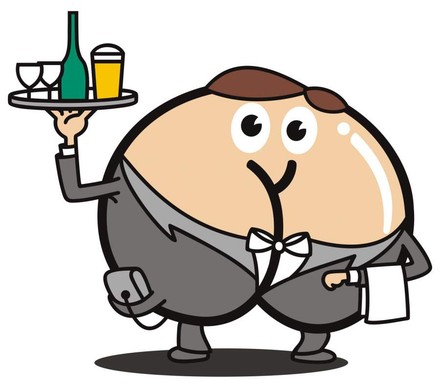 Karikatur Kellner in Form eines Hinterteils